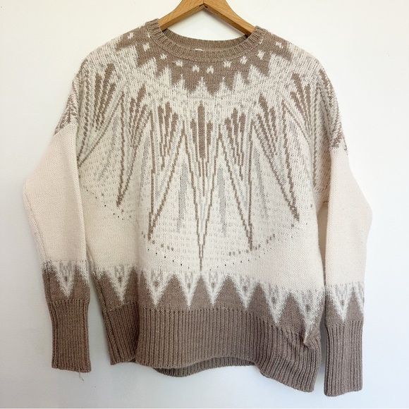 Adam Lippes Collective Fair Isle Wool Blend Crew Neck Sweater Cream Brown Large - Picture 4 of 10